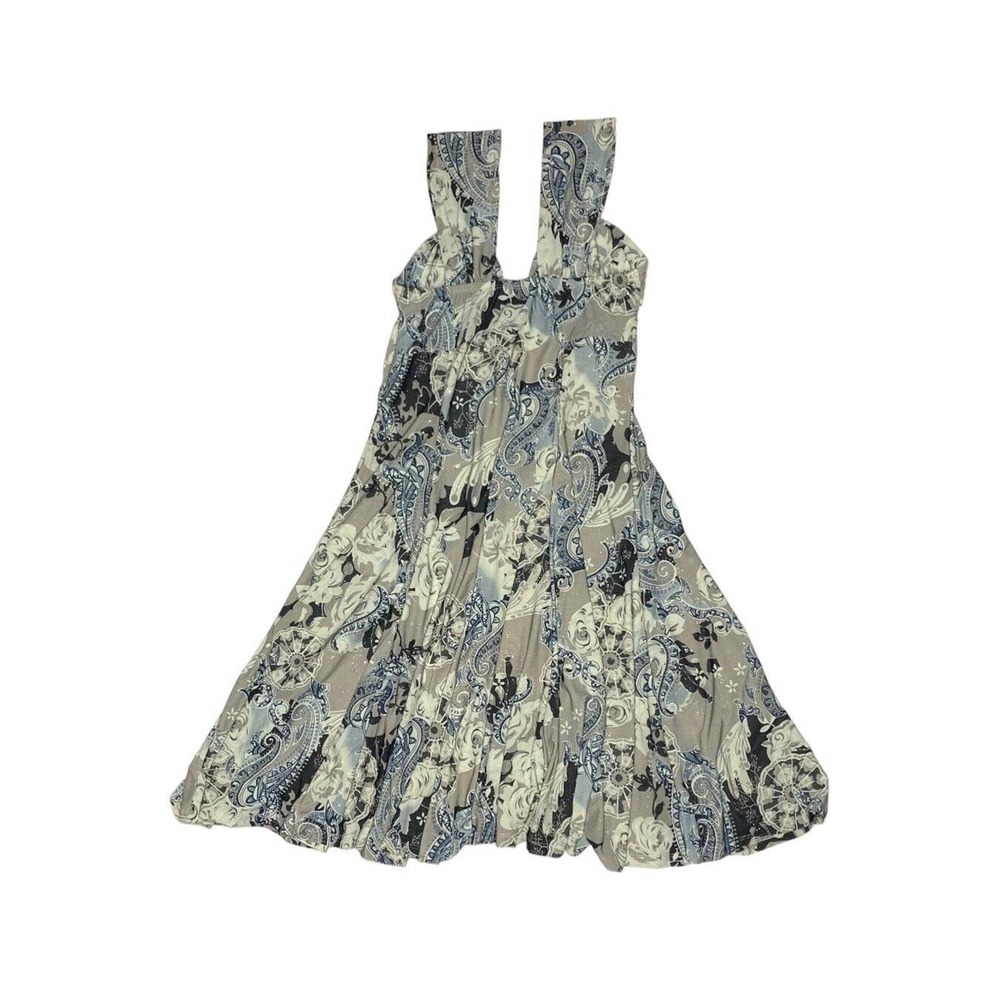 MT Collection Women's Blue Cream Gray & Black Pattern Paisley Shift Dress Size 1